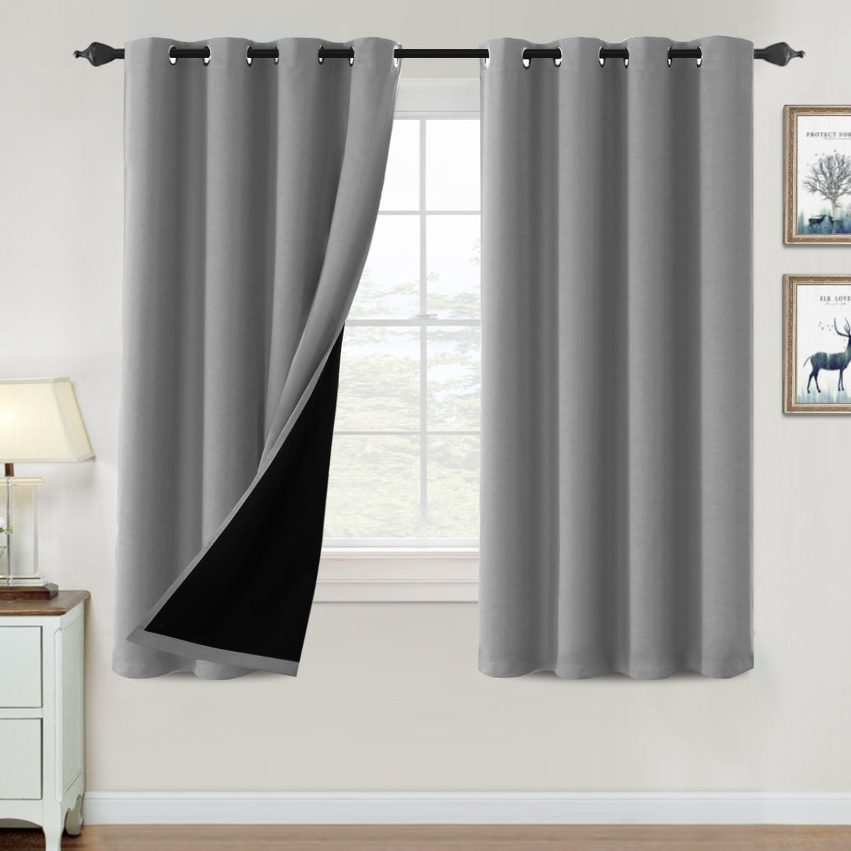 Smarcute Blockout Grommet Curtain with Black Liner Backing - 2X 132x160cm