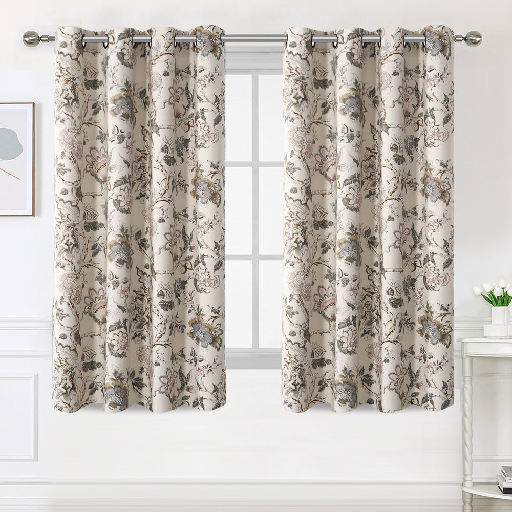 Smarcute Blockout Classic Floral Grommet Curtain - 2X 132x160cm