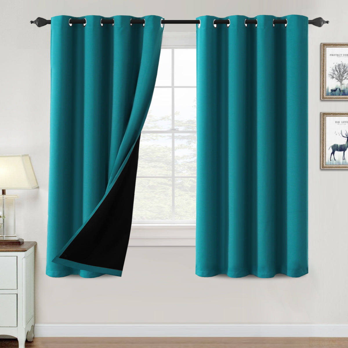 Smarcute Blockout Grommet Curtain with Black Liner Backing - 2X 132x160cm