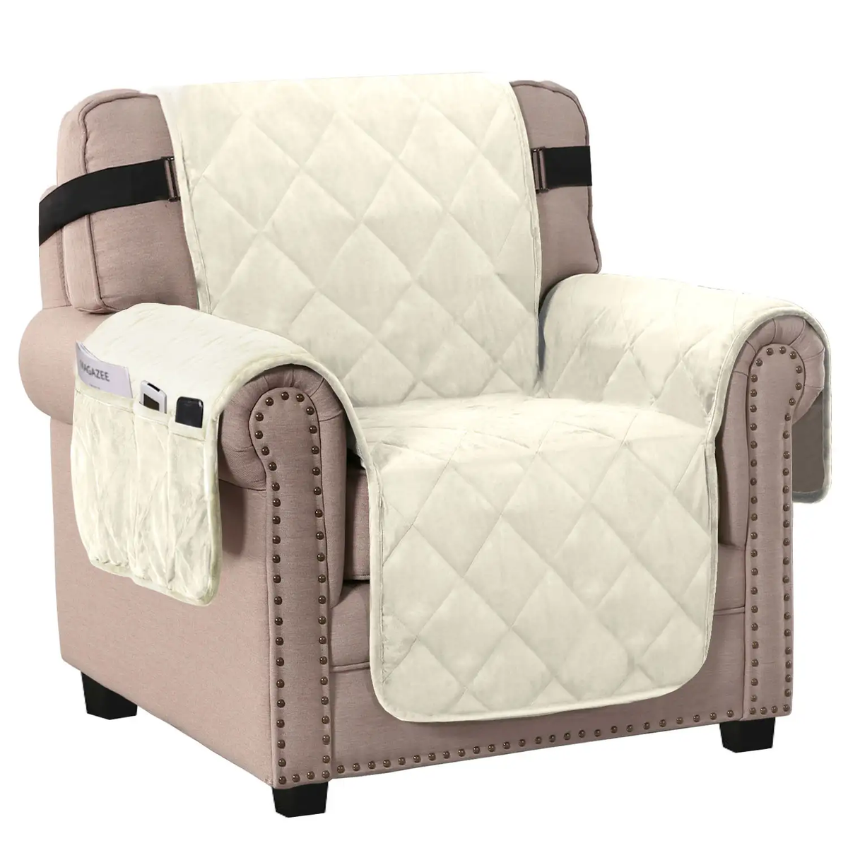 Smarcute 1 Seater Velvet Armchair Sofa Cushion With Elastic Straps