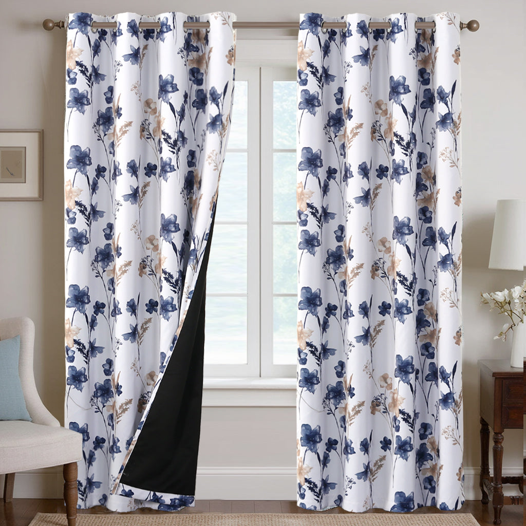 Smarcute Blockout Cattleya Floral Grommet Curtain - 2X 132x243cm