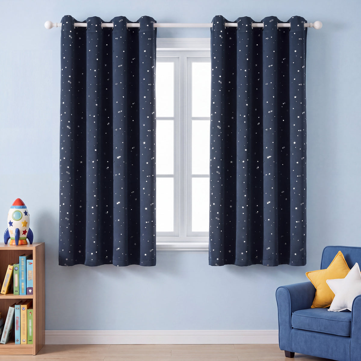 Smarcute Blockout Twinkle Star Printed Grommet Curtain - 2X 132x160cm