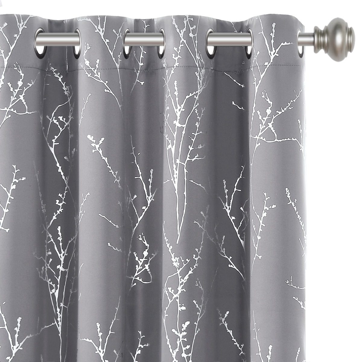 Smarcute Blockout Foil Print Twig Tree Grommet Curtain - 2X 132x213cm