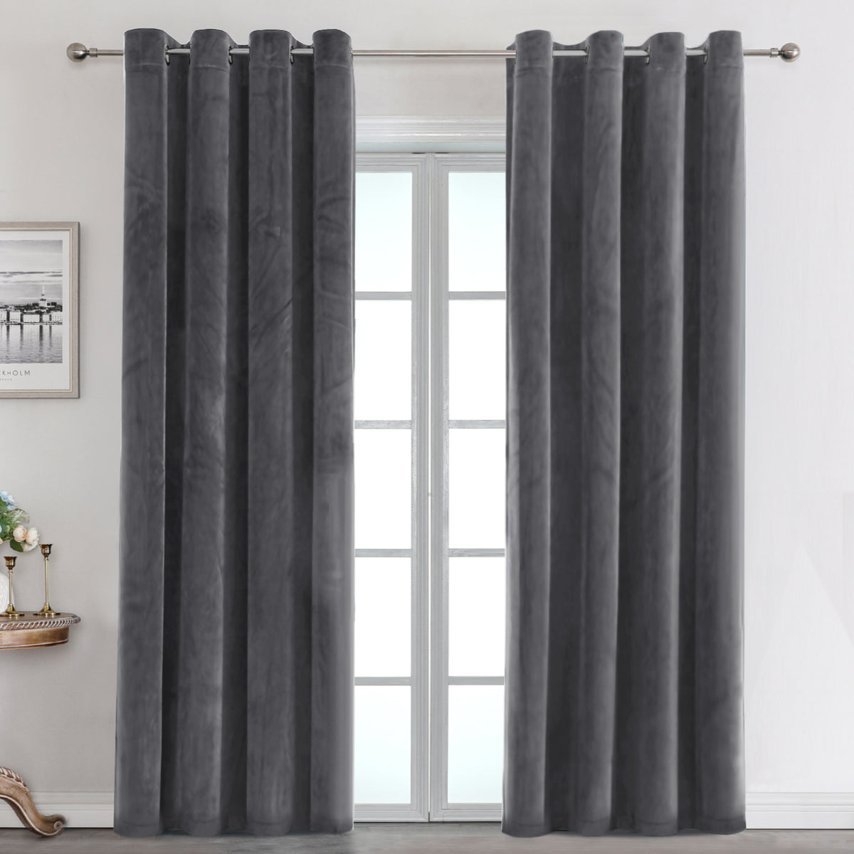 Smarcute Velvet Room Darkening Grommet Curtain - 2X 132x213cm