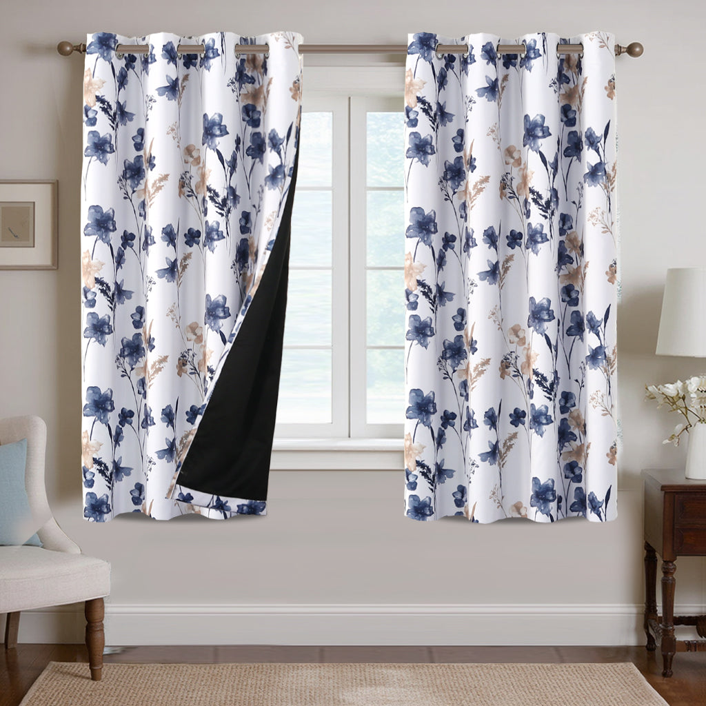 Smarcute Blockout Cattleya Floral Grommet Curtain - 2X 132x160cm