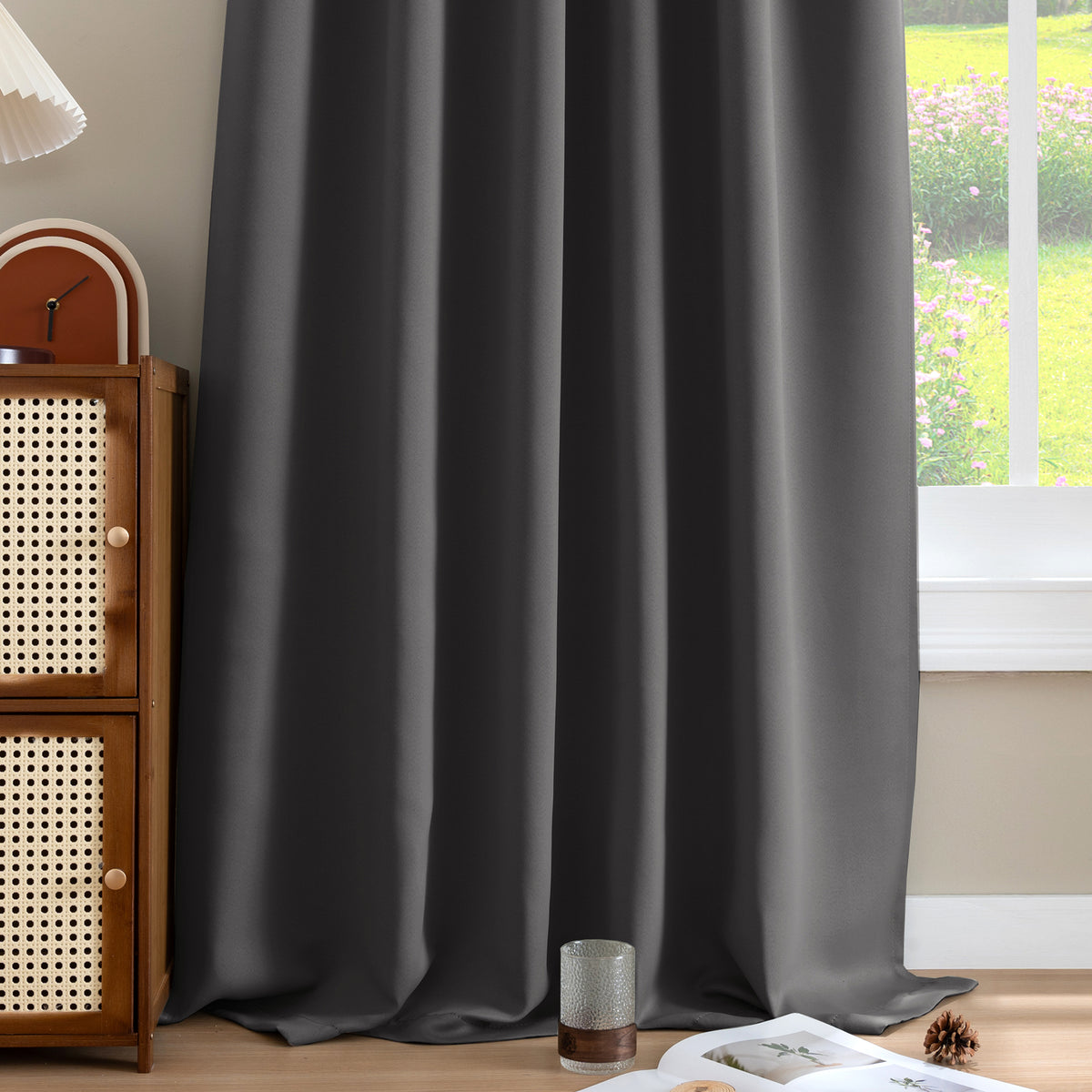Smarcute Blockout Back Tab Solid Curtain - 2X 132x160cm