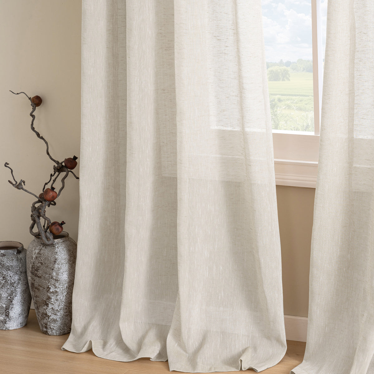 Smarcute Faux Linen Semi-sheer Grommet Curtain - 2X 132x274cm