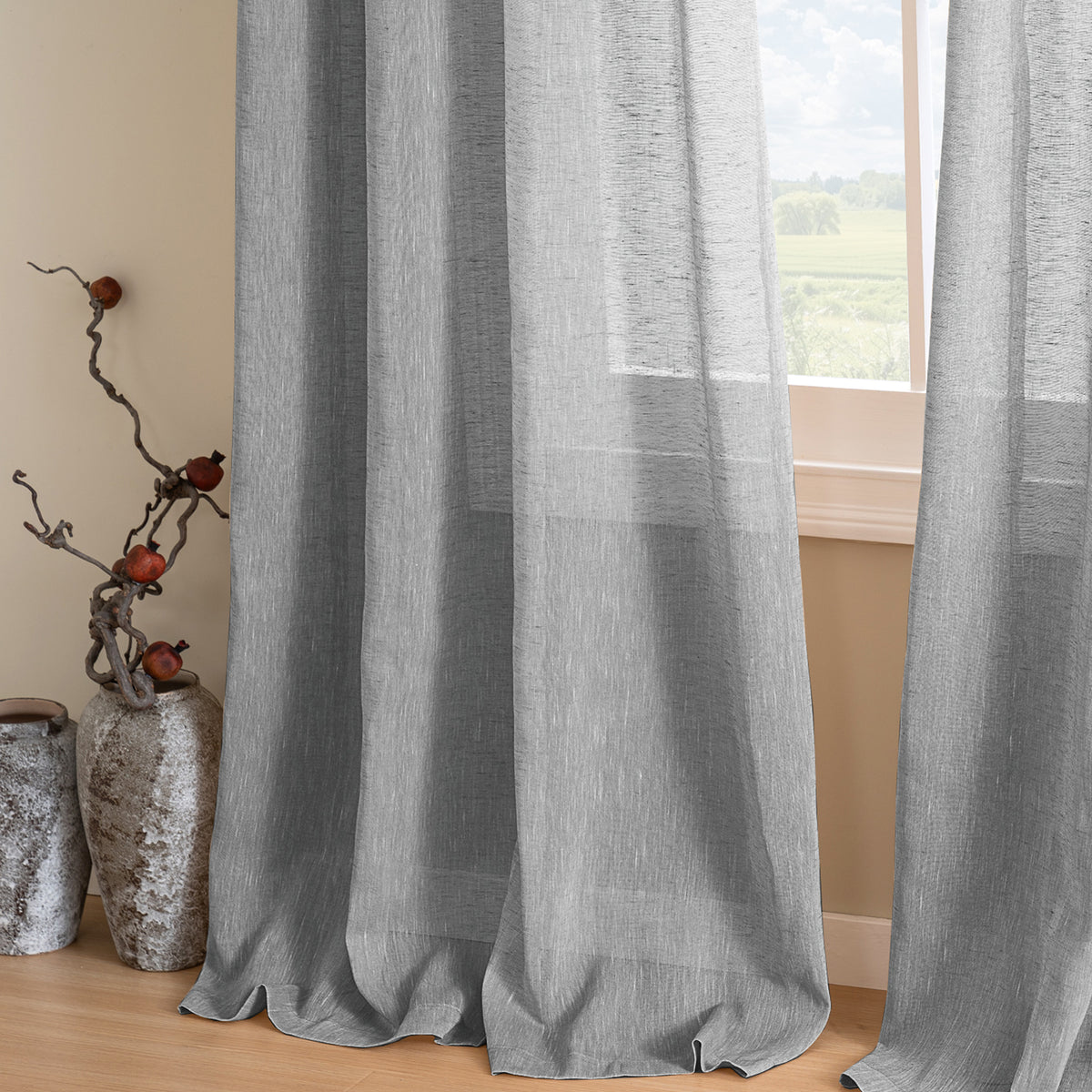 Smarcute Faux Linen Semi-sheer Grommet Curtain - 2X 132x243cm
