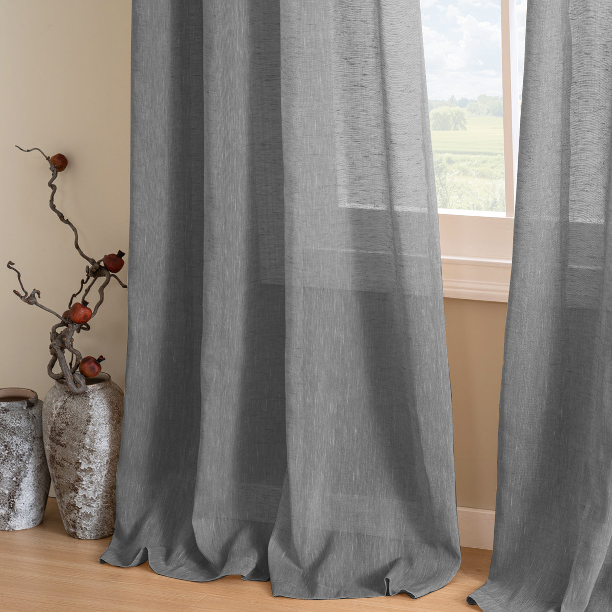 Smarcute Faux Linen Semi-sheer Grommet Curtain - 2X 132x243cm