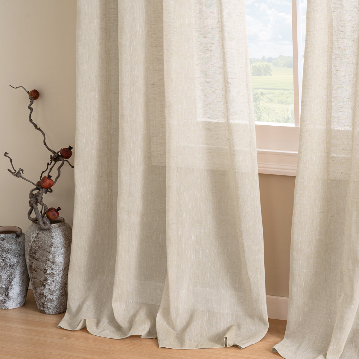Smarcute Faux Linen Semi-sheer Grommet Curtain - 2X 132x213cm