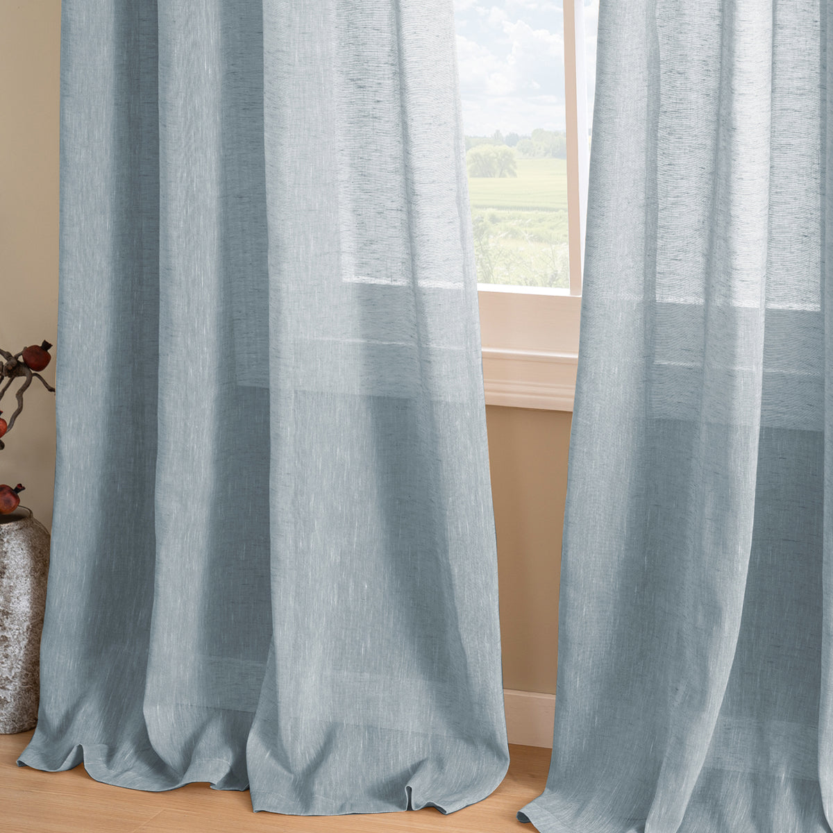 Smarcute Faux Linen Semi-sheer Grommet Curtain - 2X 132x213cm