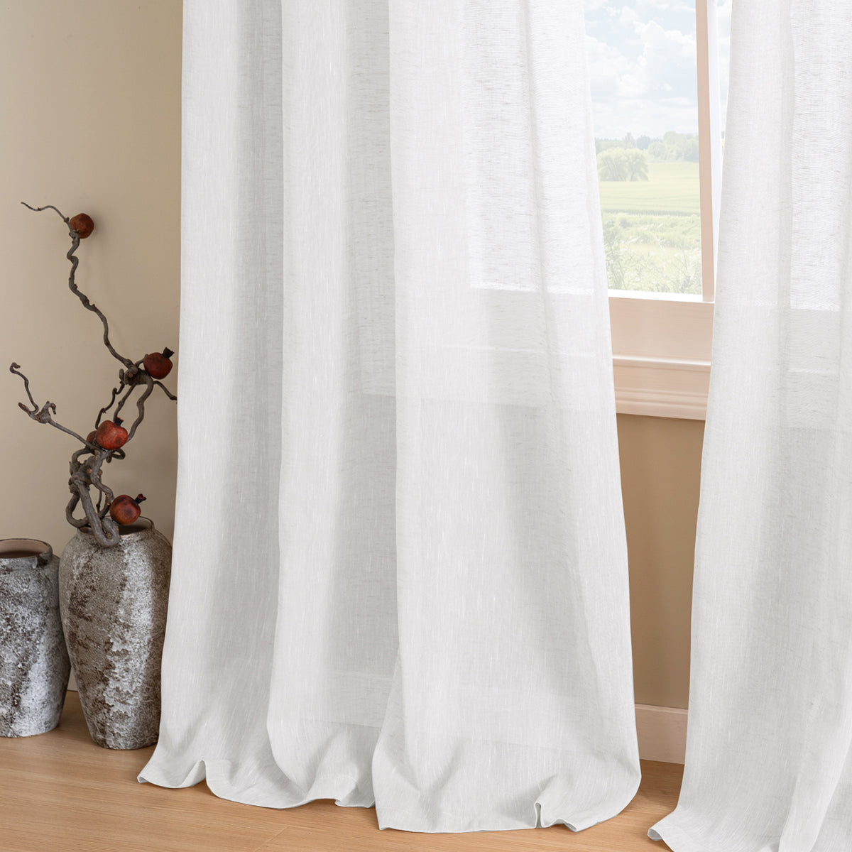 Smarcute Faux Linen Semi-sheer Grommet Curtain - 2X 132x213cm