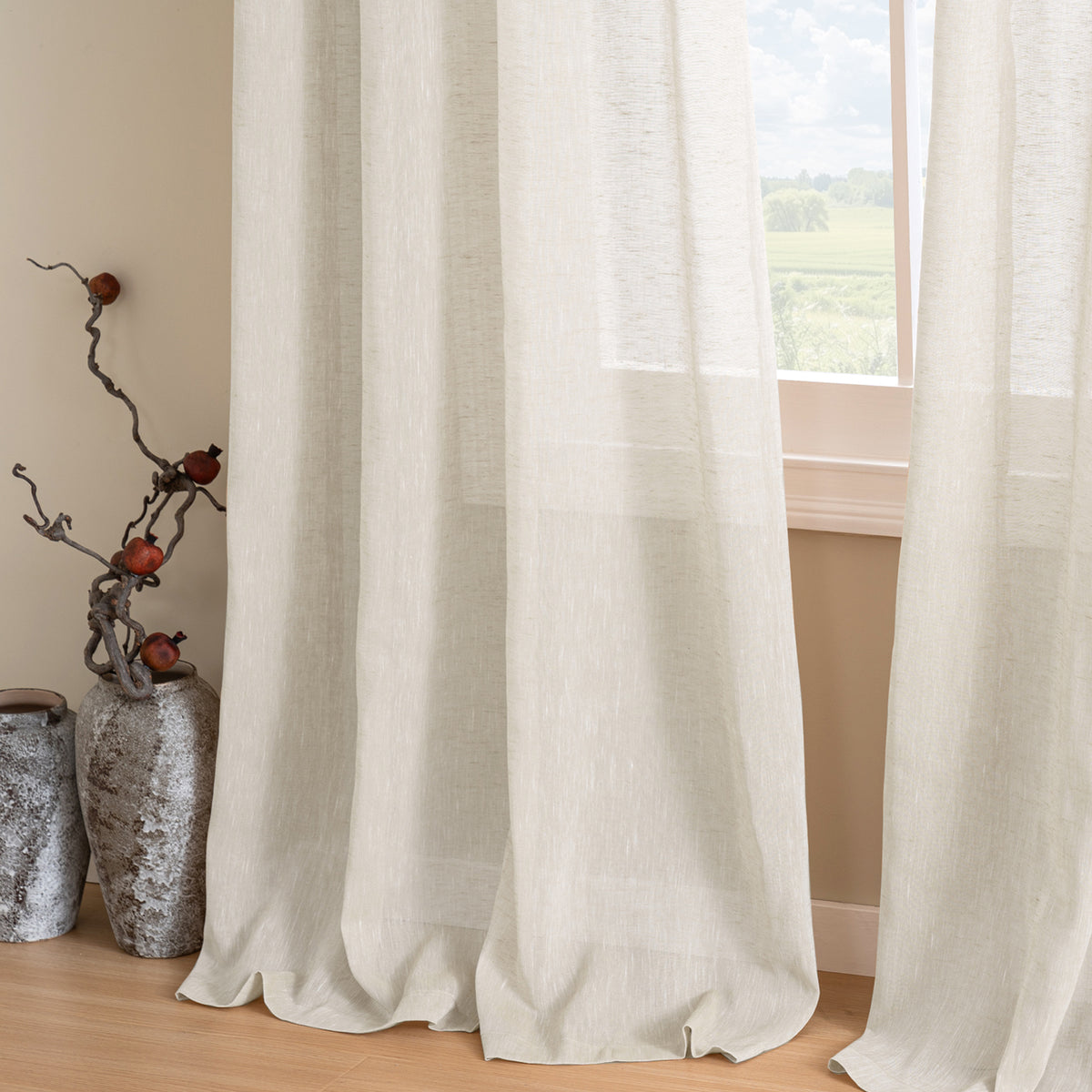 Smarcute Faux Linen Semi-sheer Grommet Curtain - 2X 132x213cm