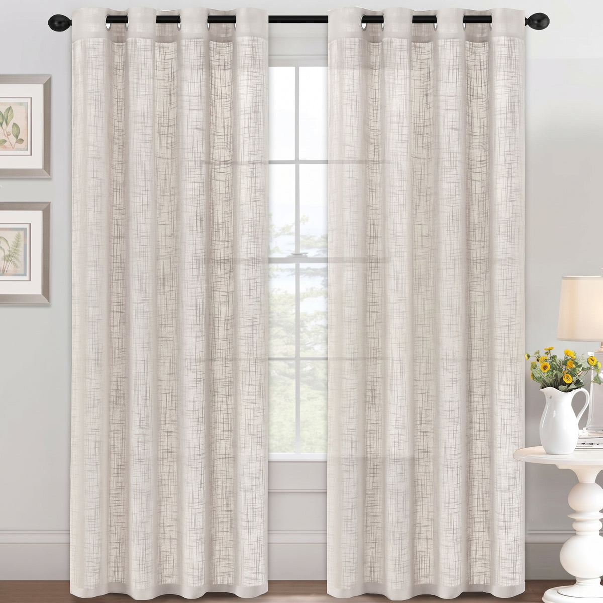 Smarcute Linen Textured Sheer Eyelet Curtain - 2X 132x243cm