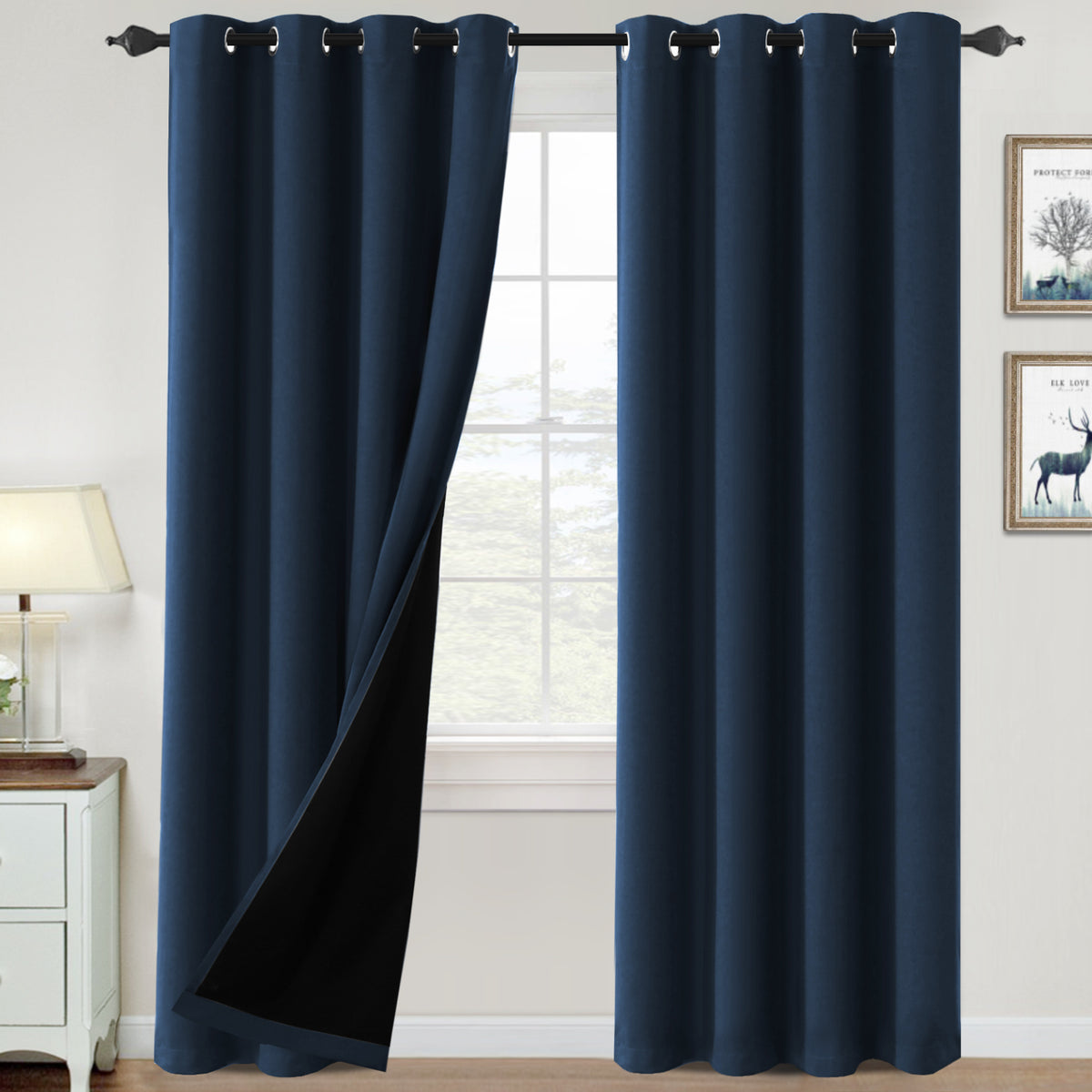 Smarcute Blockout Grommet Curtain with Black Liner Backing - 2X 132x213cm