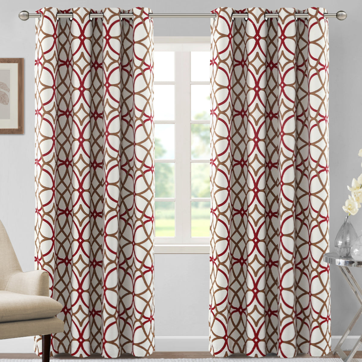 Smarcute Blockout Geo Printed Grommet Curtain - 2X 132x243cm