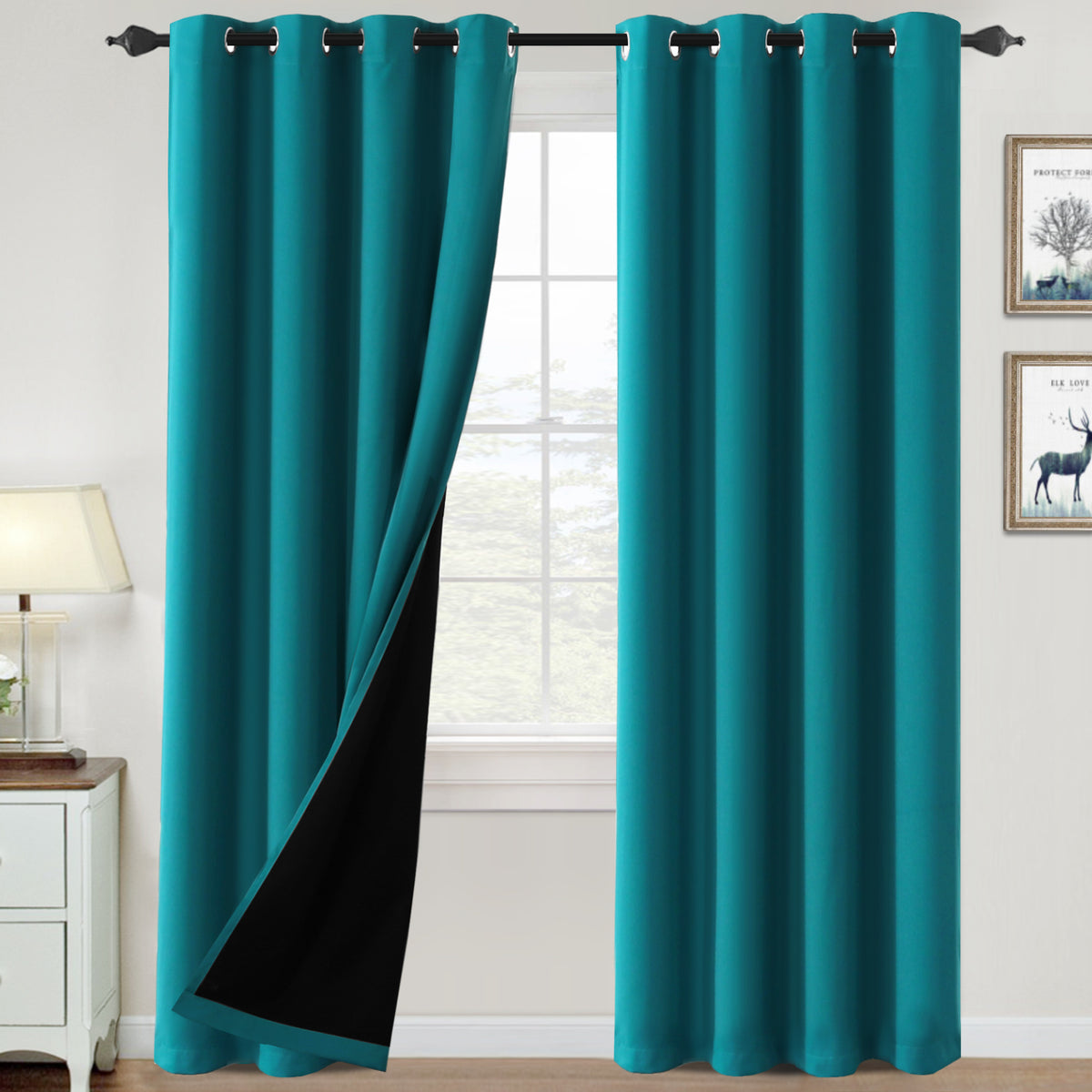 Smarcute Blockout Grommet Curtain with Black Liner Backing - 2X 132x213cm
