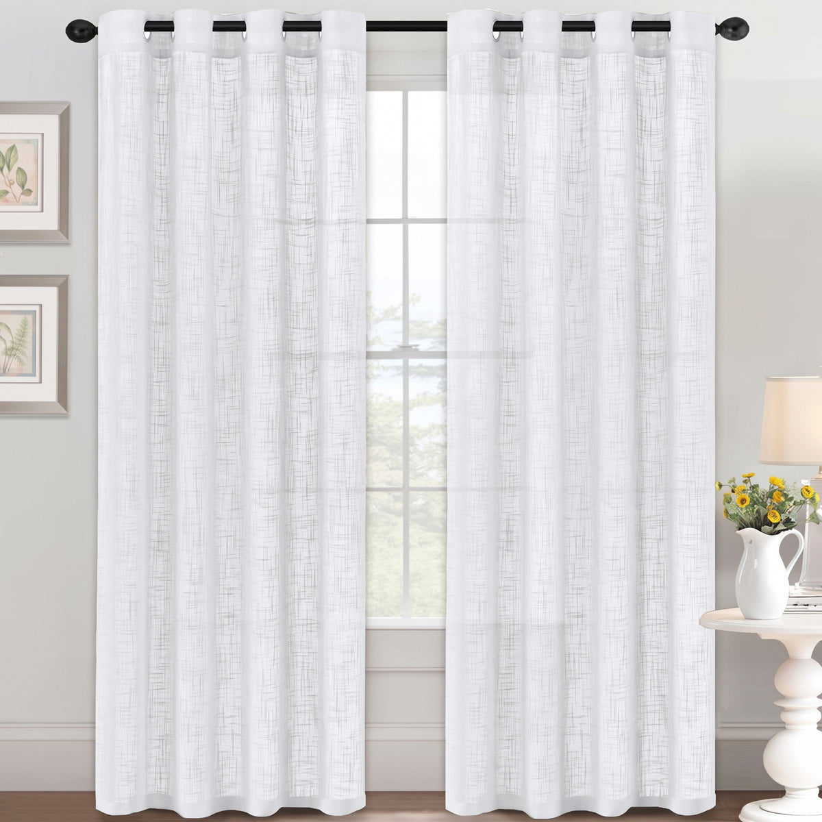 Smarcute Linen Textured Sheer Eyelet Curtain - 2X 132x213cm