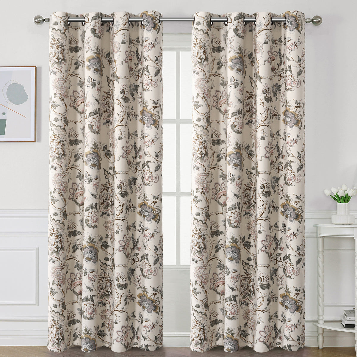 Smarcute Blockout Classic Floral Grommet Curtain - 2X 132x213cm