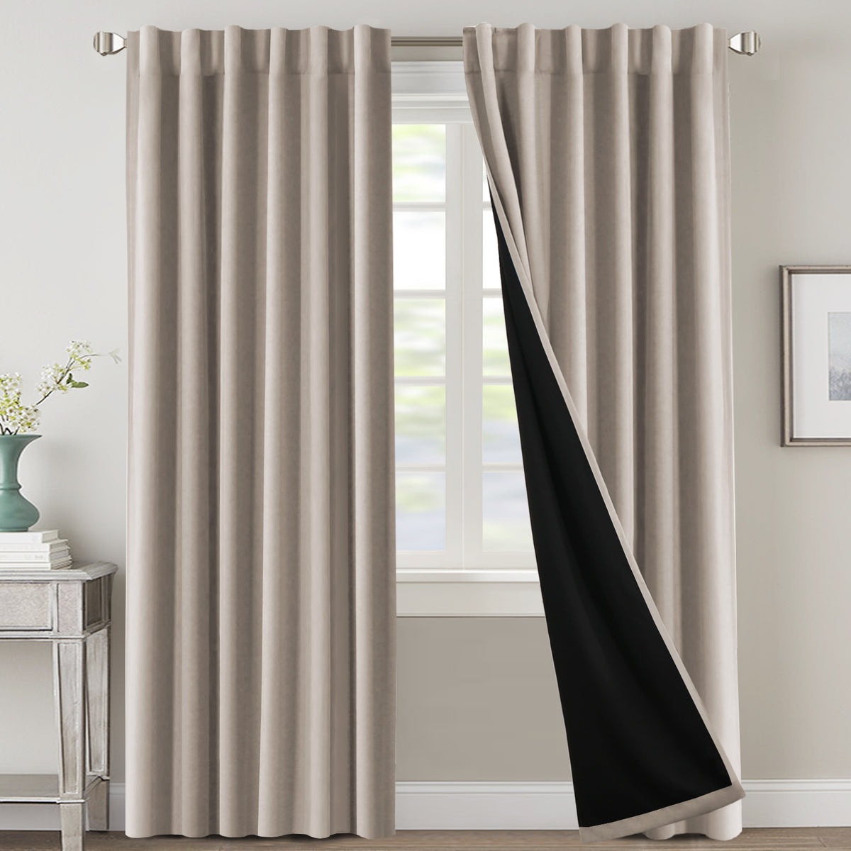 Smarcute Blockout Back Tab Curtain with Black Liner Backing - 2X 132x213cm