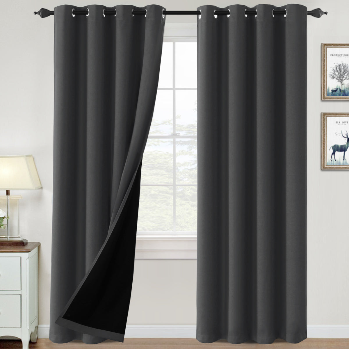 Smarcute Blockout Grommet Curtain with Black Liner Backing - 2X 132x213cm