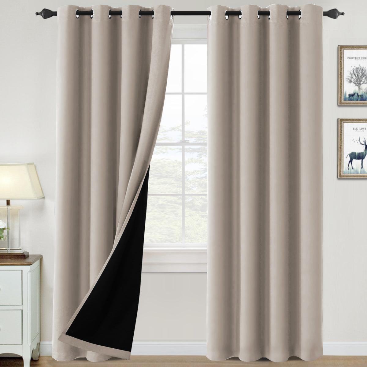 Smarcute Blockout Grommet Curtain with Black Liner Backing - 2X 132x213cm
