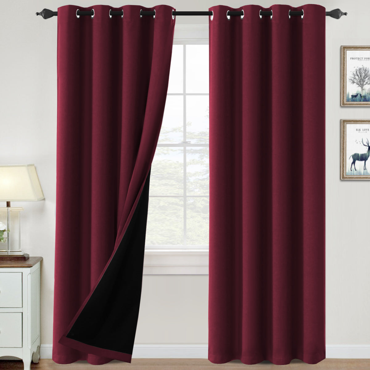 Smarcute Blockout Grommet Curtain with Black Liner Backing - 2X 132x213cm