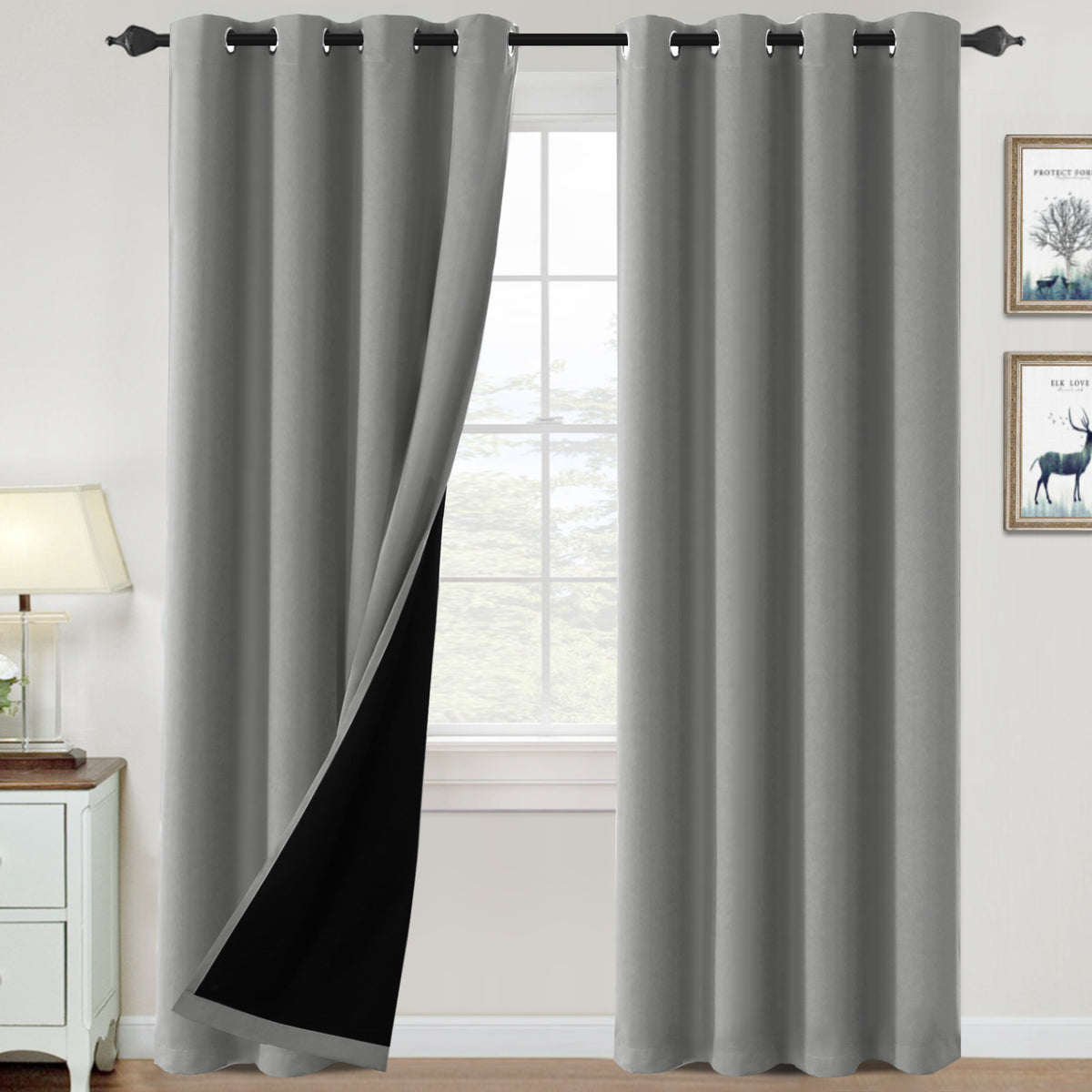 Smarcute Blockout Grommet Curtain with Black Liner Backing - 2X 132x213cm