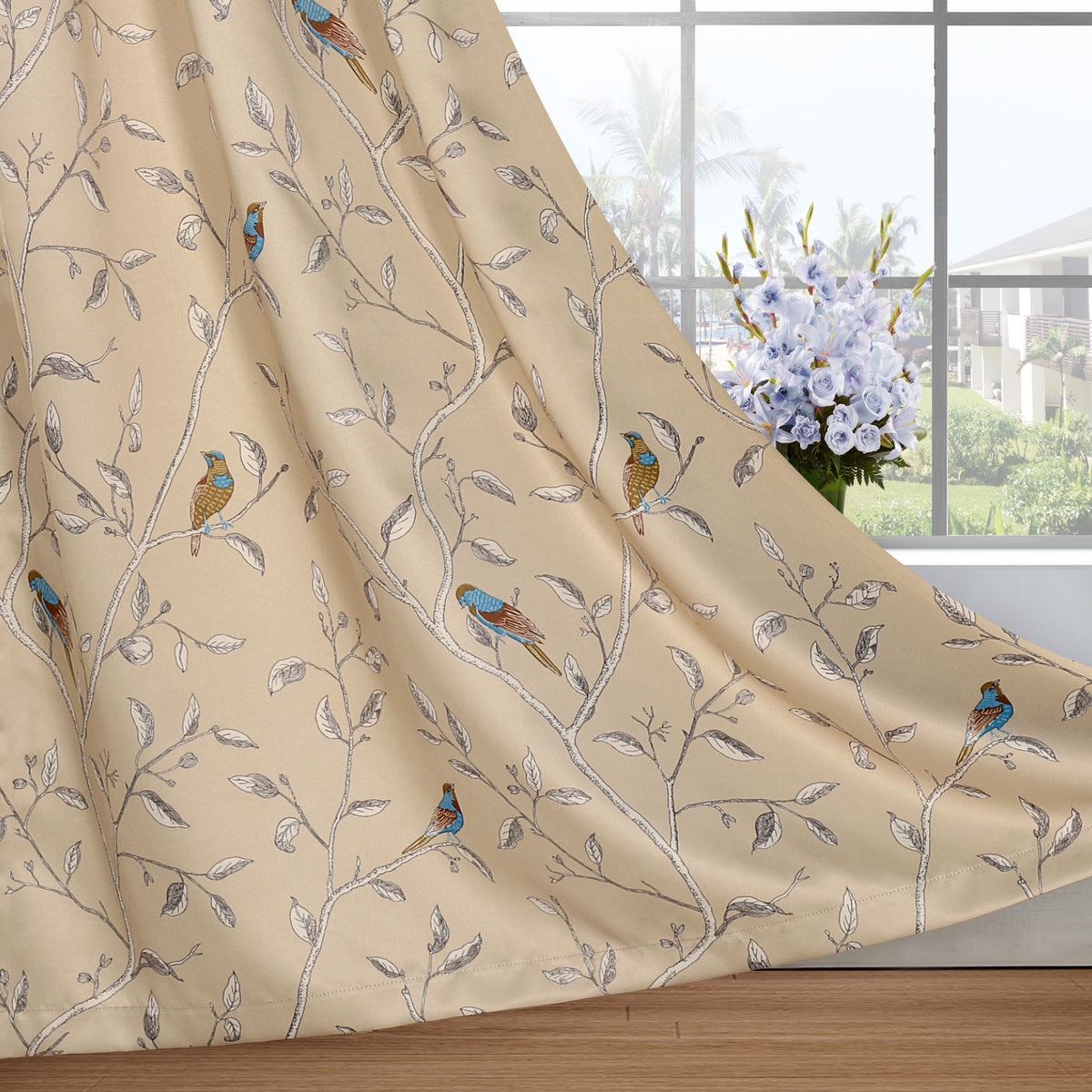 Smarcute Vintage Bird Printed Curtain - 2X 132x160cm