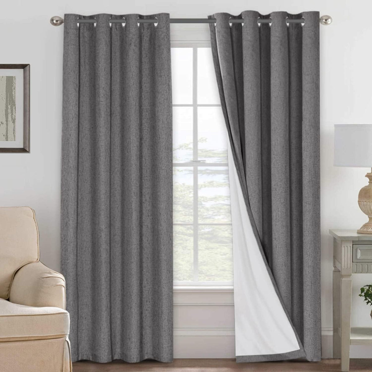 Smarcute Blockout Faux Linen Grommet Curtain - 2X 132x274cm