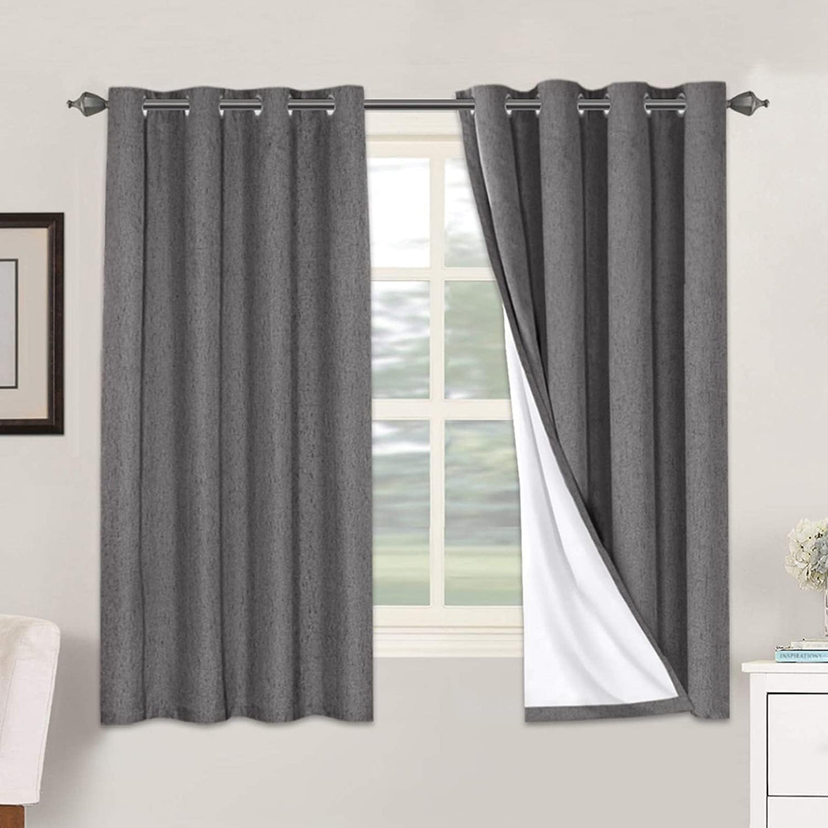 Smarcute Blockout Faux Linen Grommet Curtain - 2X 132x160cm