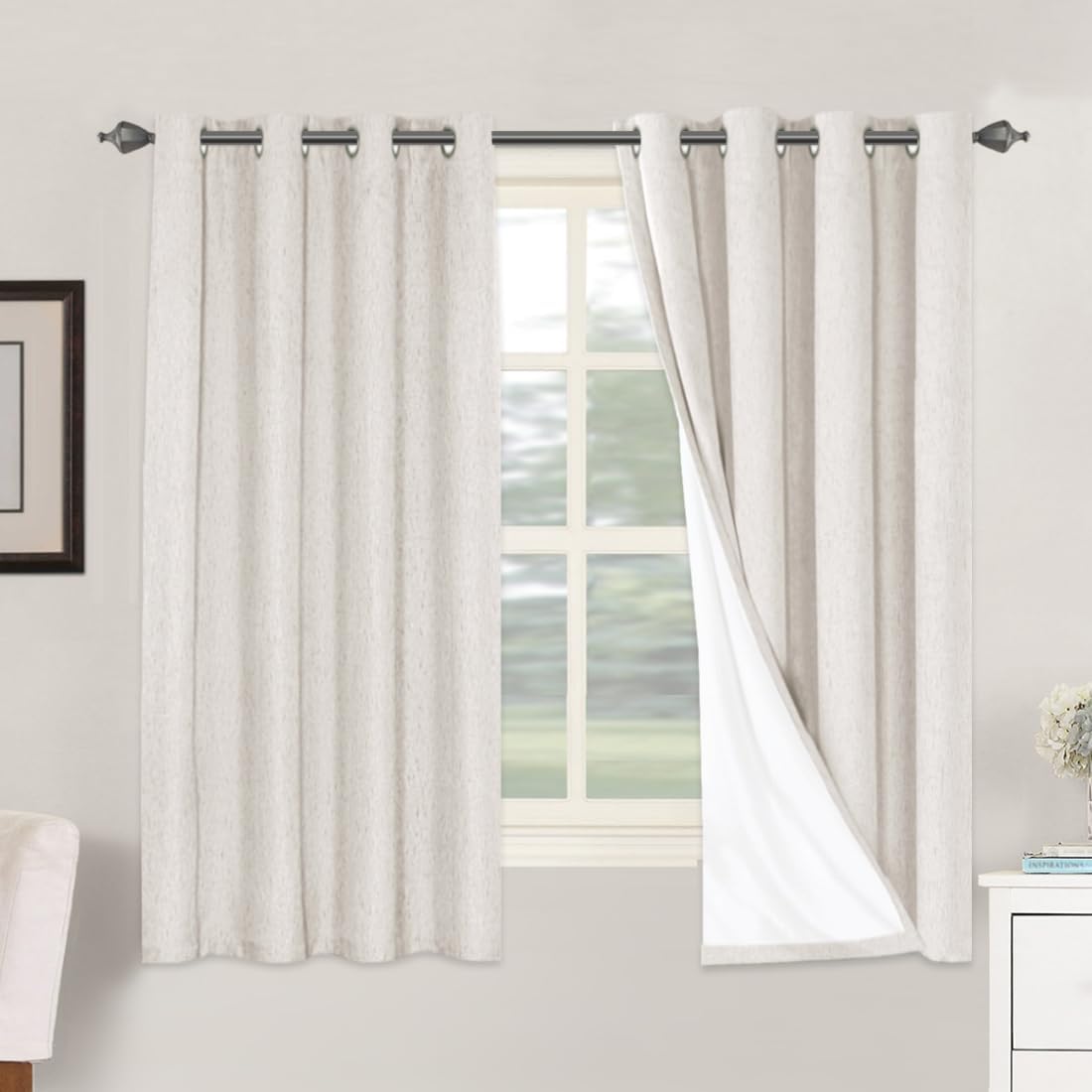 Smarcute Blockout Faux Linen Grommet Curtain - 2X 132x160cm