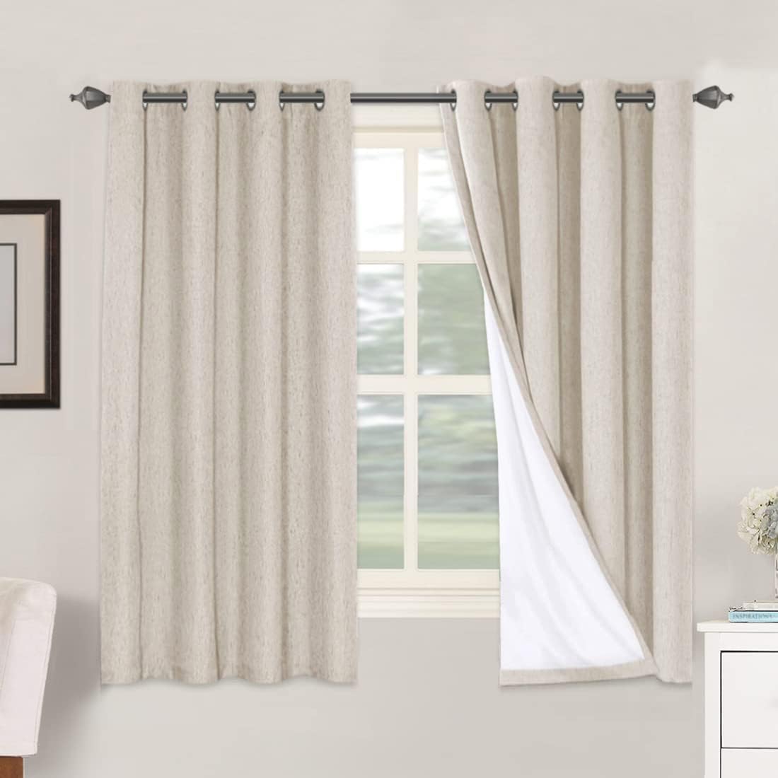 Smarcute Blockout Faux Linen Grommet Curtain - 2X 132x160cm
