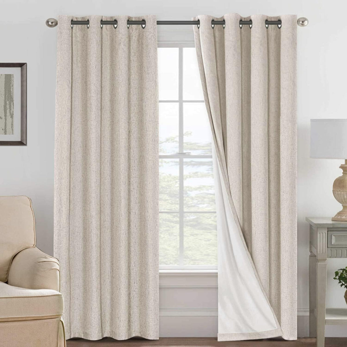 Smarcute Blockout Faux Linen Grommet Curtain - 2X 132x274cm