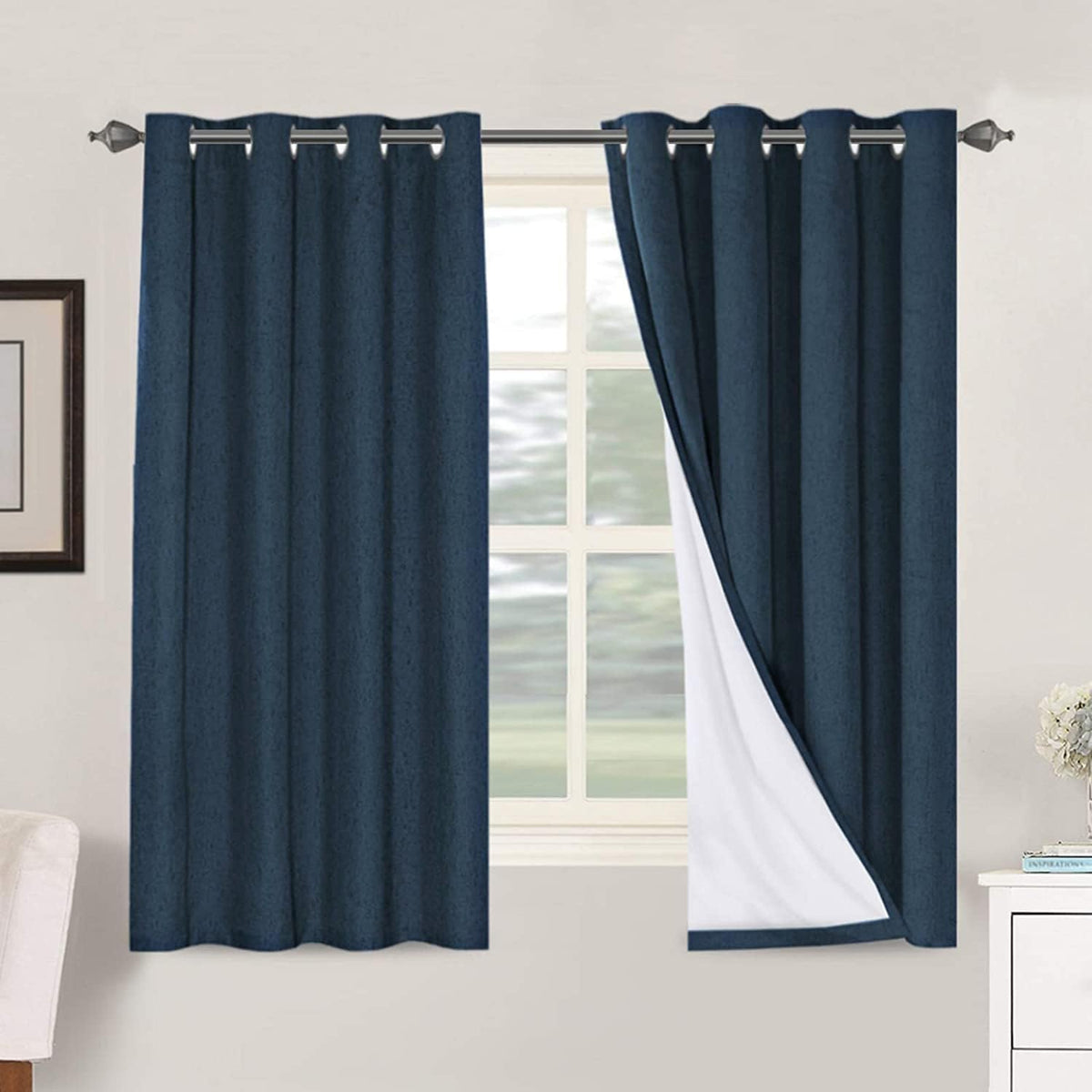Smarcute Blockout Faux Linen Grommet Curtain - 2X 132x160cm
