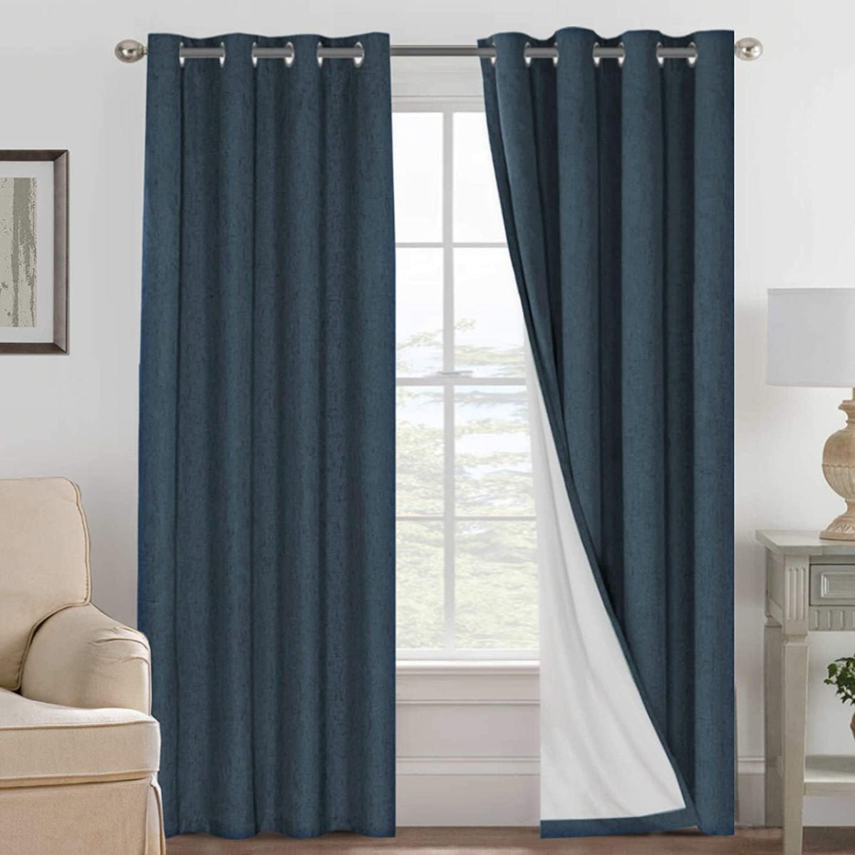 Smarcute Blockout Faux Linen Grommet Curtain - 2X 132x213cm