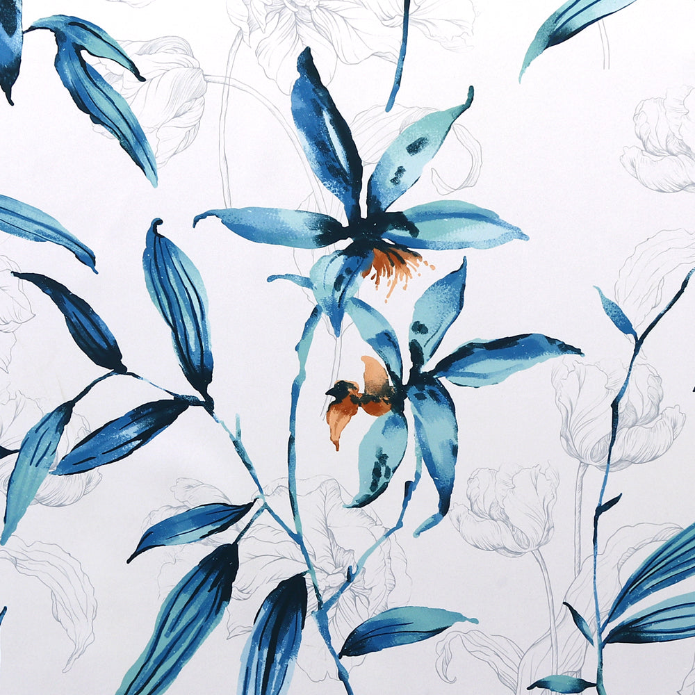 Smarcute Blockout Bella Vista Indigo Printed Grommet Curtain - 2X 132x243cm