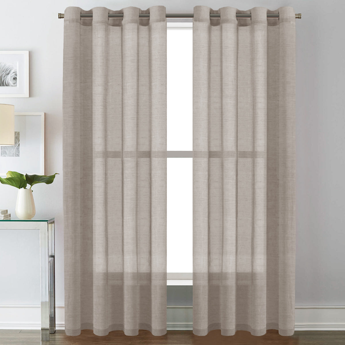 Smarcute Faux Linen Semi-sheer Grommet Curtain - 2X 132x243cm