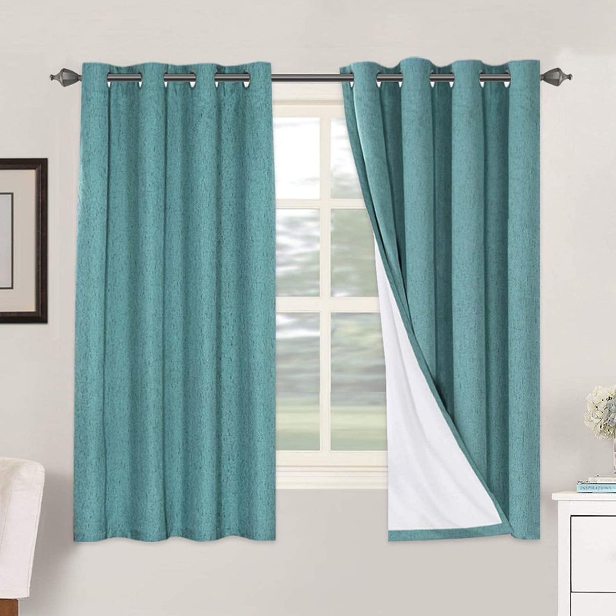 Smarcute Blockout Faux Linen Grommet Curtain - 2X 132x160cm