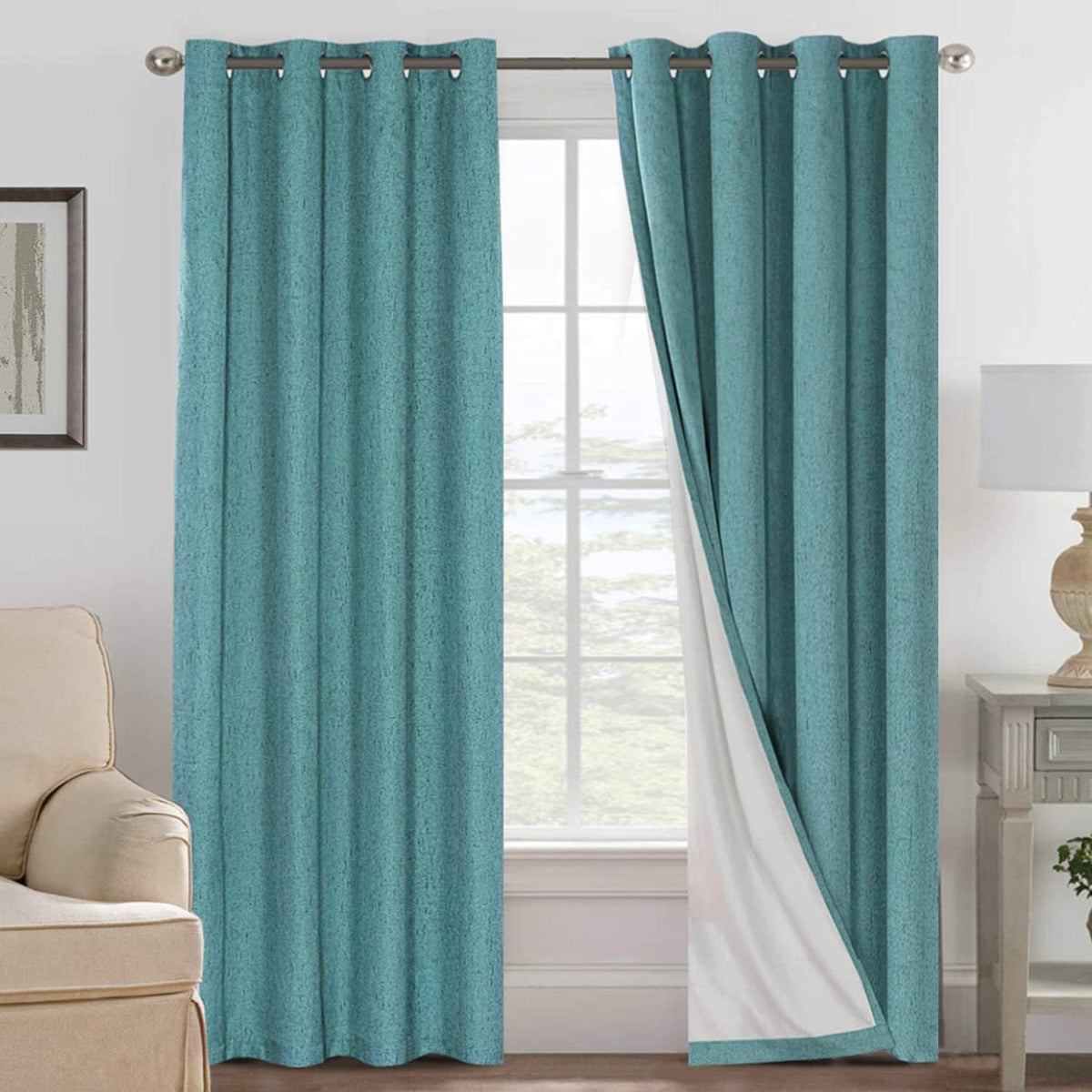 Smarcute Blockout Faux Linen Grommet Curtain - 2X 132x213cm