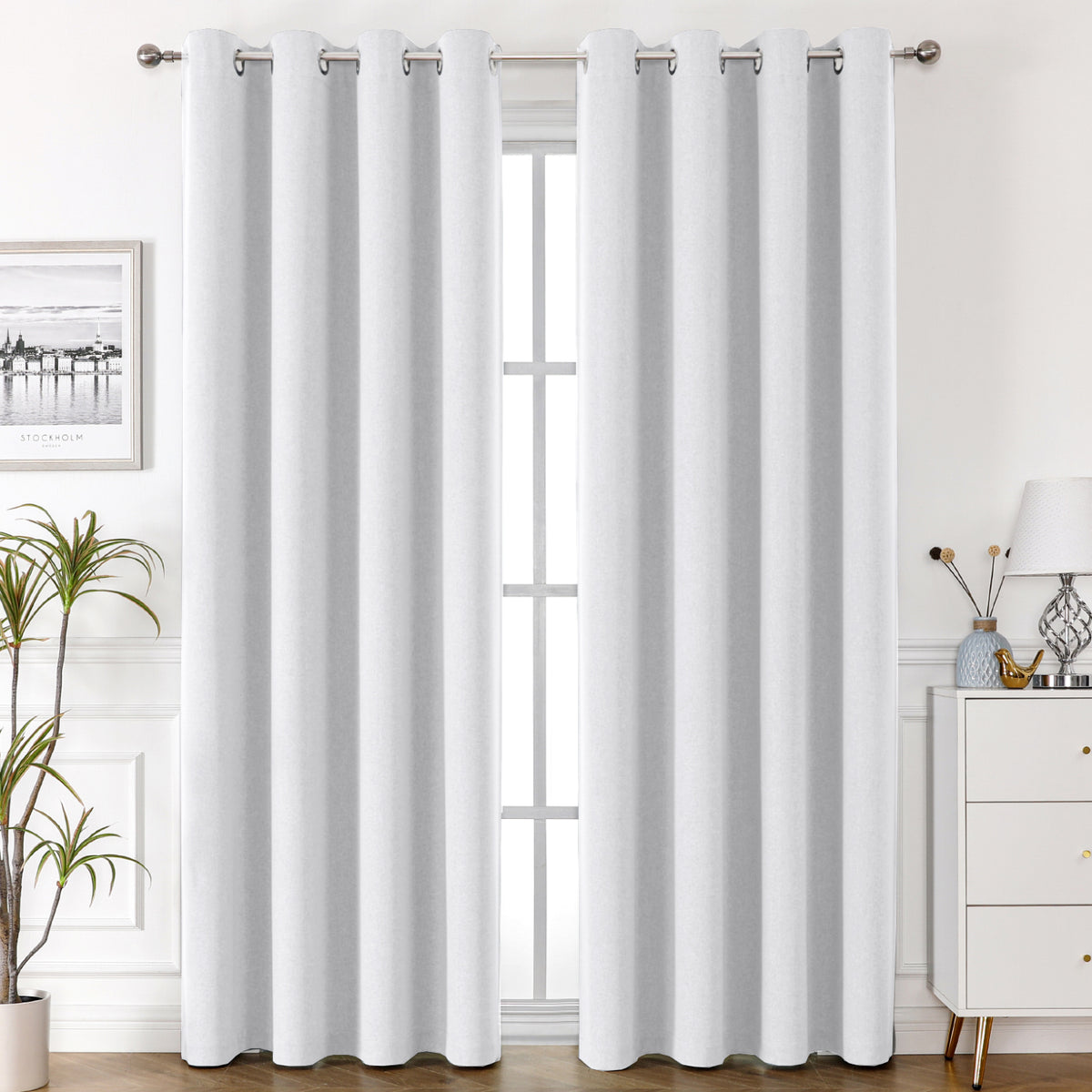 Smarcute Blockout Linen Textured Eyelet Curtain - 2X 132x243cm