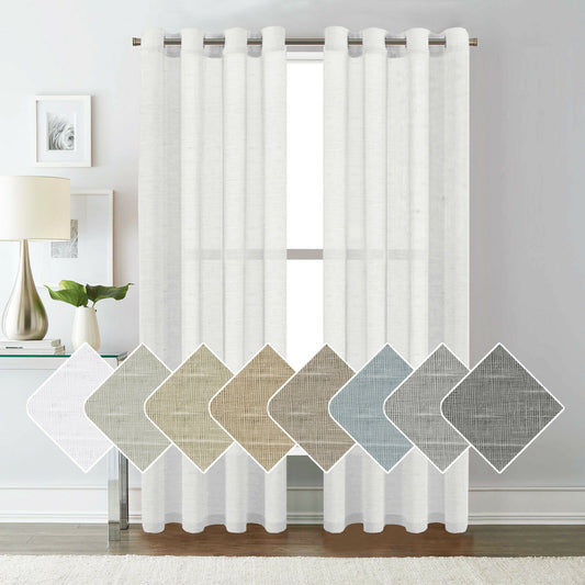 Linen Sheer Curtains/Window Treatments Nickel Grommet Panel Draperies for Living Room, Multi Colour and Size