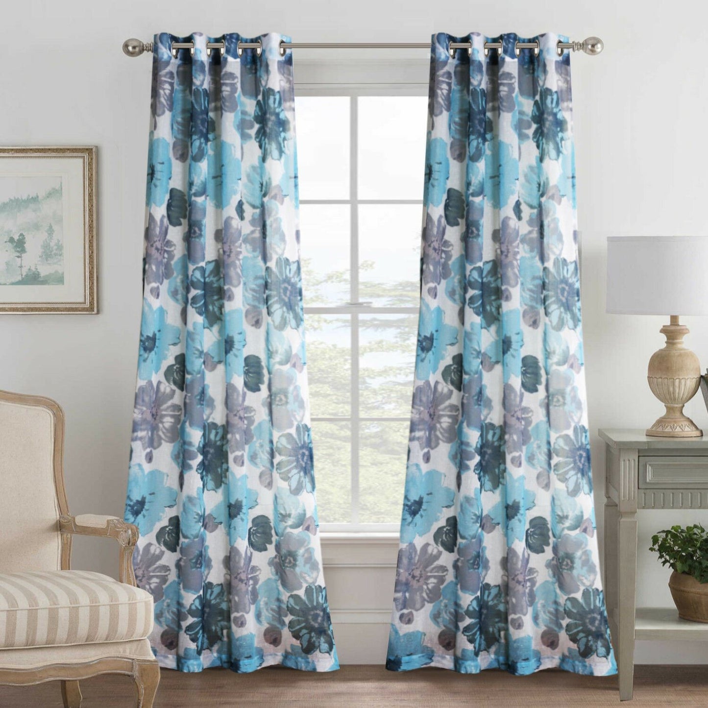 Linen Sheer Curtains Vintage Floral Curtains for Bedroom Soft Draped and Natural