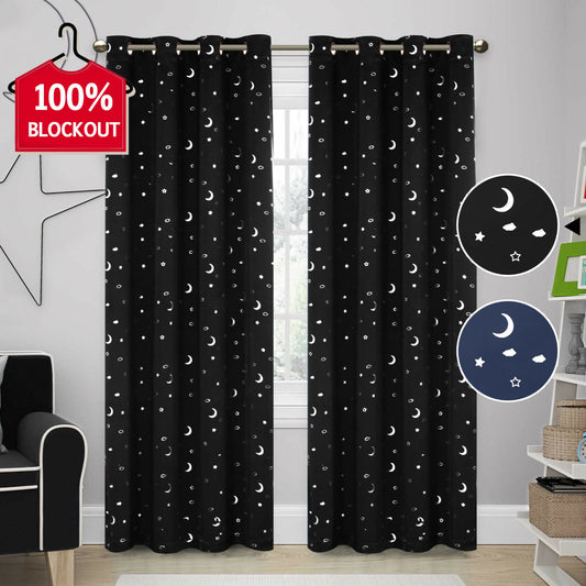 Blockout Curtains Blackout Star Curtains Kids Bedroom Eyelet Thermal Curtains 2x